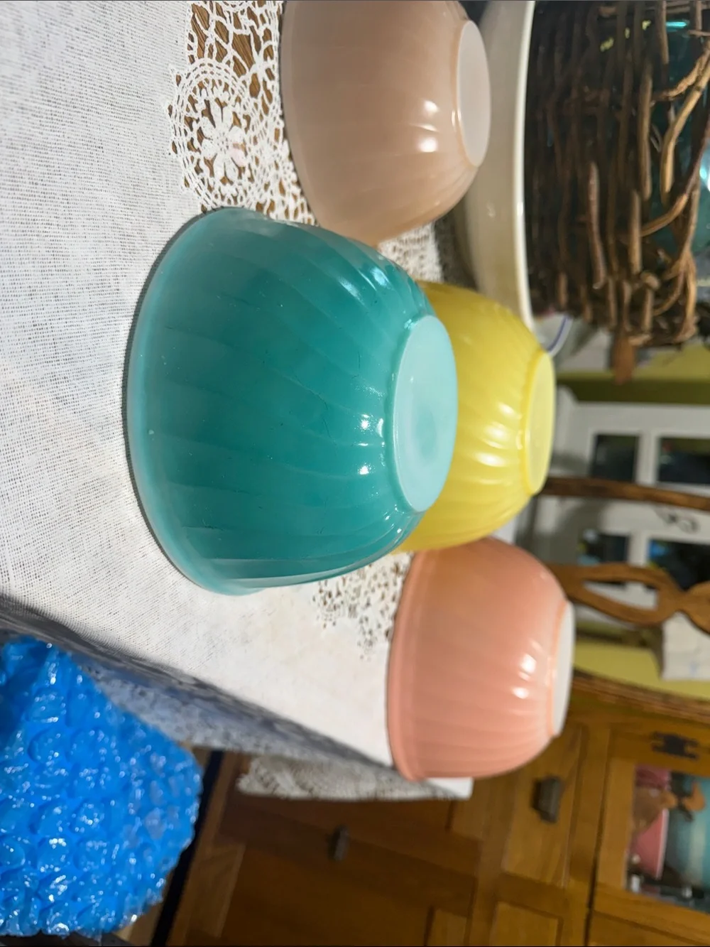 Vintage Fire King Rainbow swirl mixing bowl set